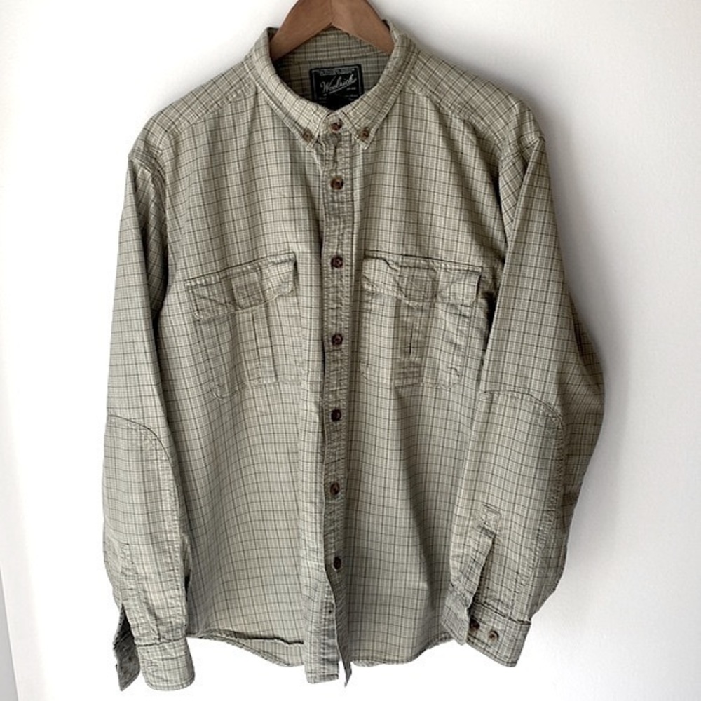 Vintage Woolrich Oxbow Herringbone Woven Cotton Button Up Shirt Size XL